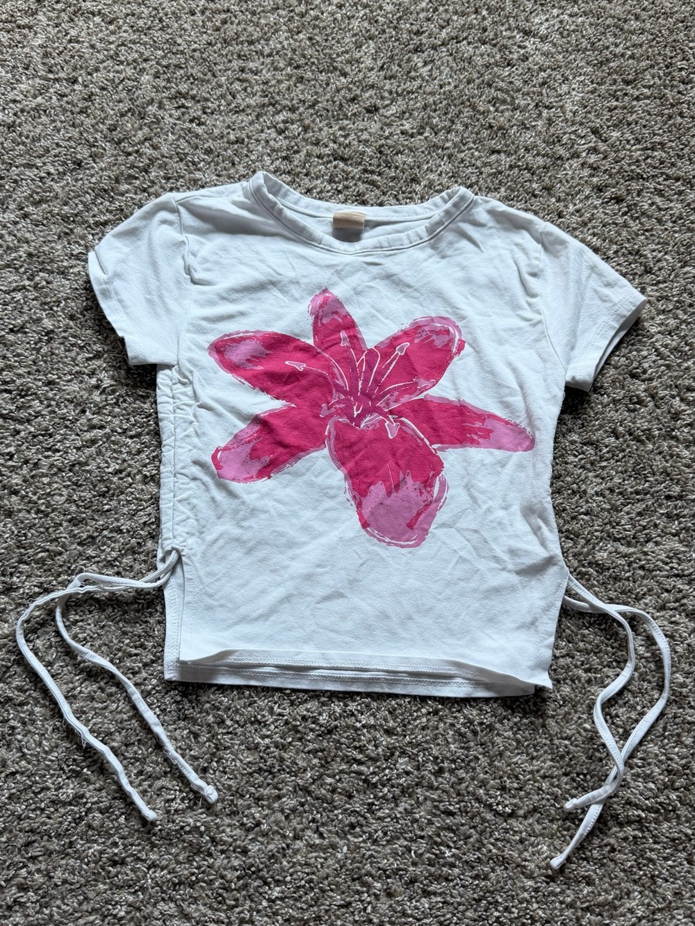 White Tee with Pink Hibiscus Flower